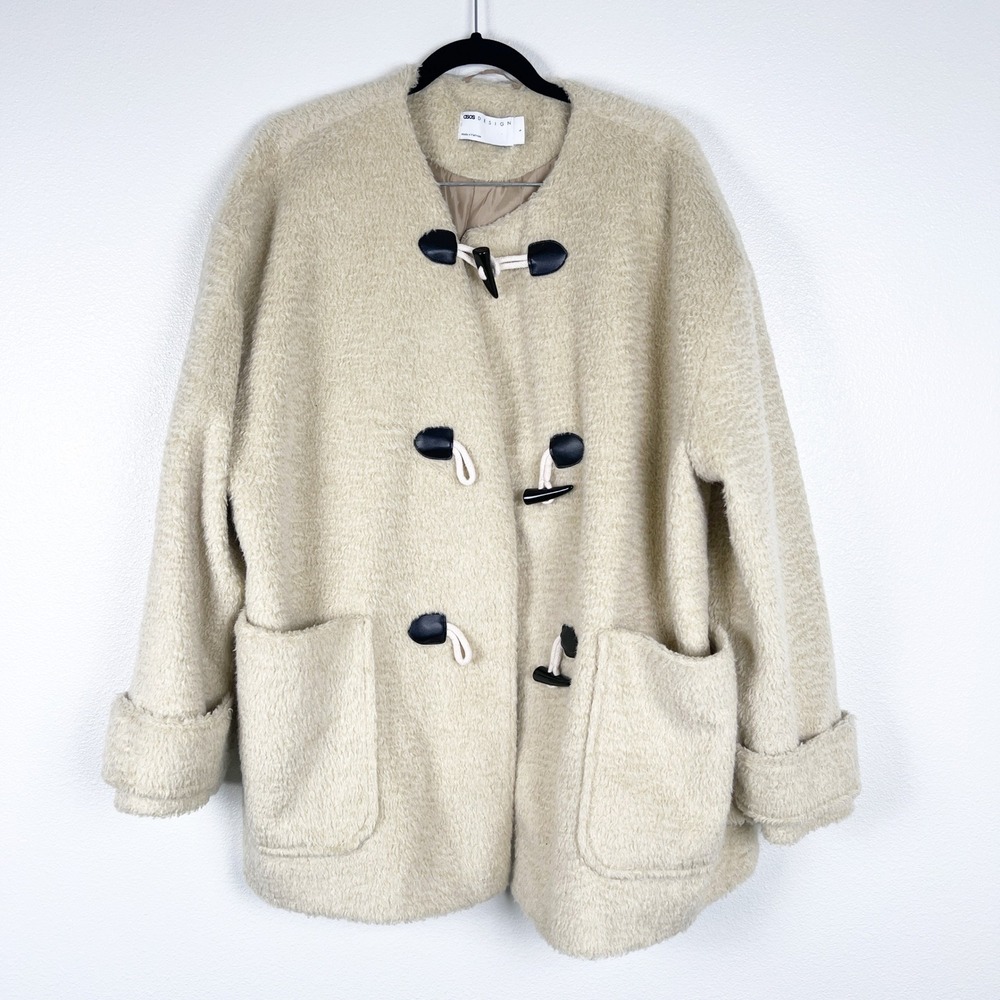 ASOS Women's Oversized‎ Duffle Coat Cream Sz L - Picture 2 of 7